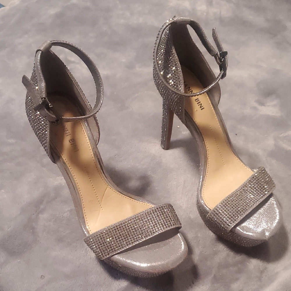 Gianni Bini Sparkling Silver Heels with Ankle Strap